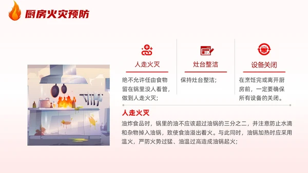 插画风厨房消防安全培训居家安全厨房着火PPT课件