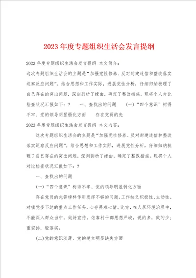 2023年度专题组织生活会发言提纲