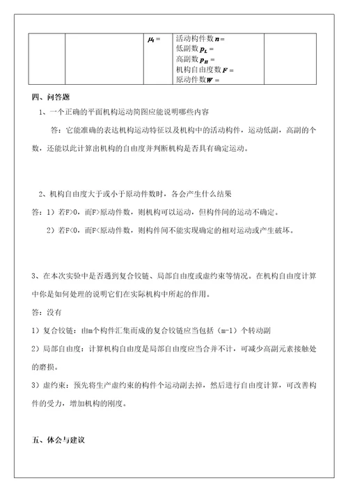 机械原理实验报告实习调研报告工作总结报告