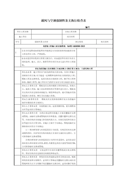 通风与空调工程强条检查表