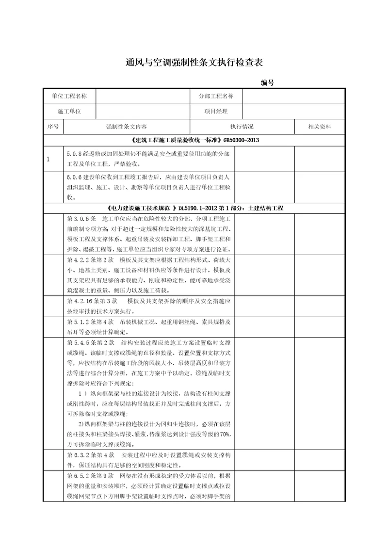 通风与空调工程强条检查表