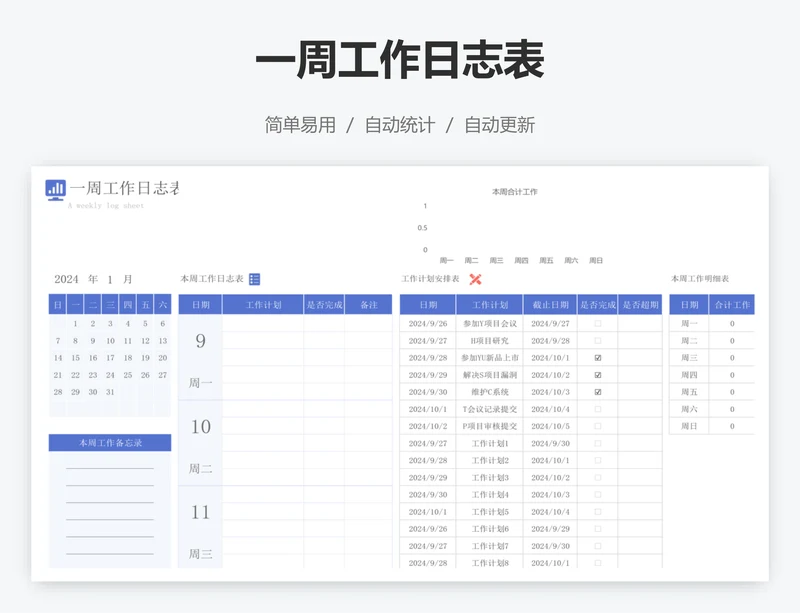 一周工作日志表