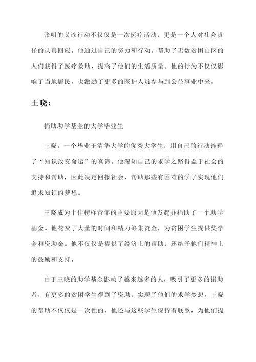 十佳榜样青年事迹材料