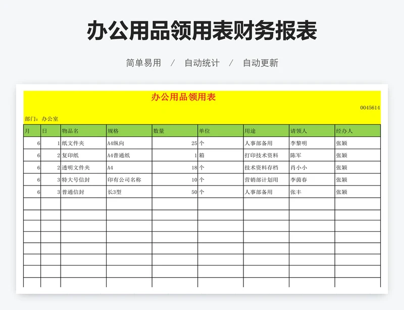 办公用品领用表财务报表