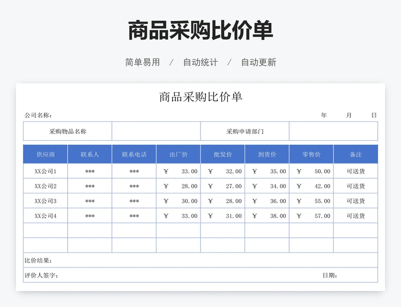 商品采购比价单