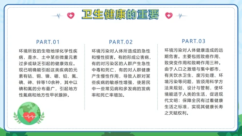 绿色卡通小学生健康卫生班会课带内容PPT模板