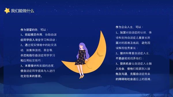 关爱自闭症患者，月亮PPT模板