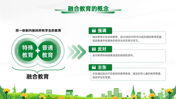 蓝绿清新展板融合教育PPT模板教师培训