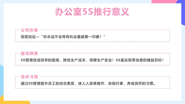 蓝色简约2.5D办公室5S管理培训带内容PPT模板