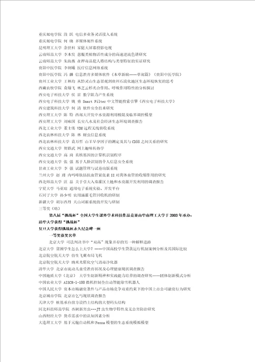 历届“挑战杯大学生课外学术科技作品竞赛