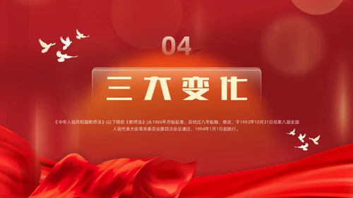红色简约红绸大气党政风党建党课教师法动态PPT教师培训