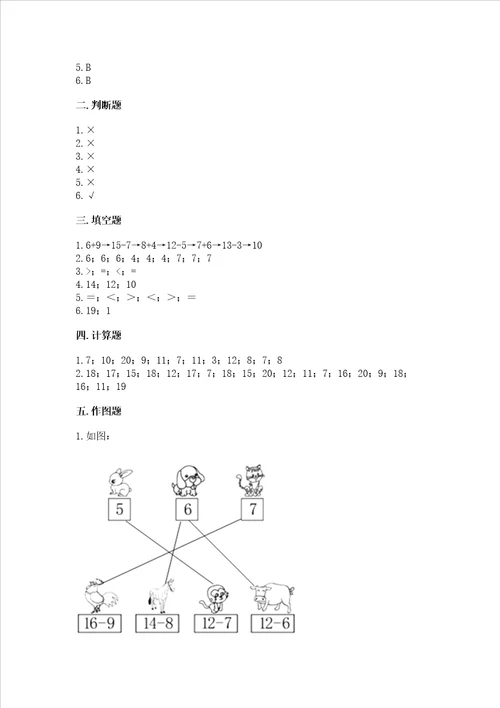 苏教版一年级下册数学第一单元 20以内的退位减法 测试卷精品能力提升