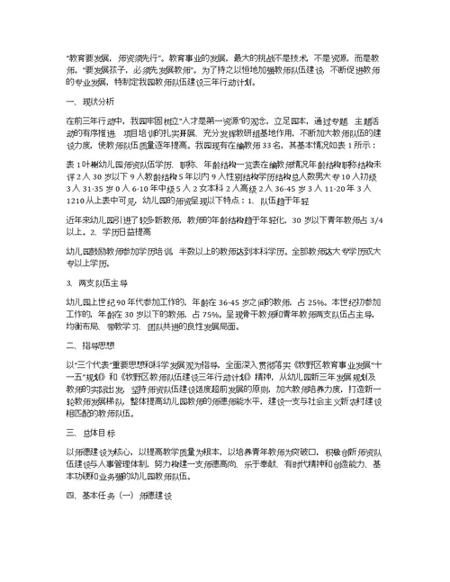 叶榭幼儿园教师队伍建设三年行动计划