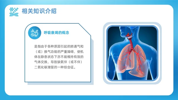 蓝色渐变简约商务呼吸衰竭病人护理查房医疗护理培训PPT