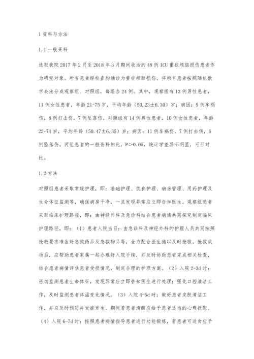 临床护理路径在ICU重症颅脑损伤患者护理中的应用效果观察.docx