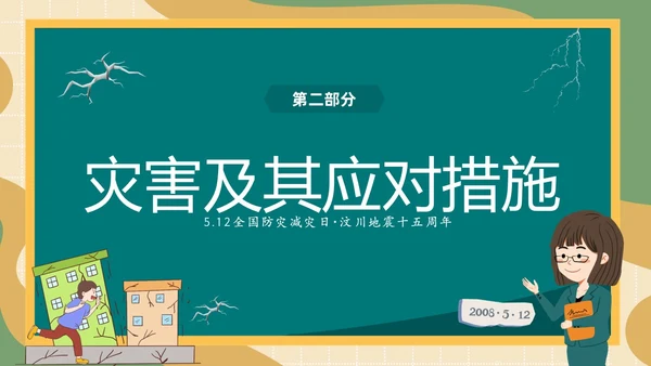 防震减灾绿色清新黑板风卡通儿童512全国防灾减灾日汶川地震十五周年