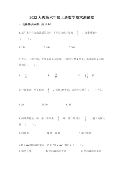 2022人教版六年级上册数学期末测试卷精品【网校专用】.docx