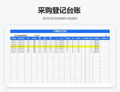 简约蓝色采购登记台账