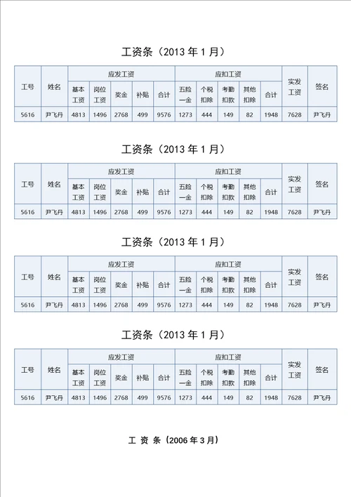 标准工资条模板