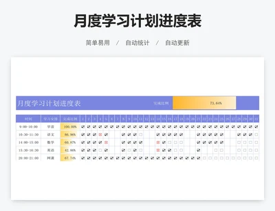 月度学习计划进度表