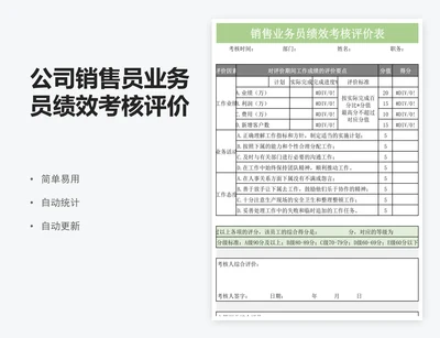 公司销售员业务员绩效考核评价表excel