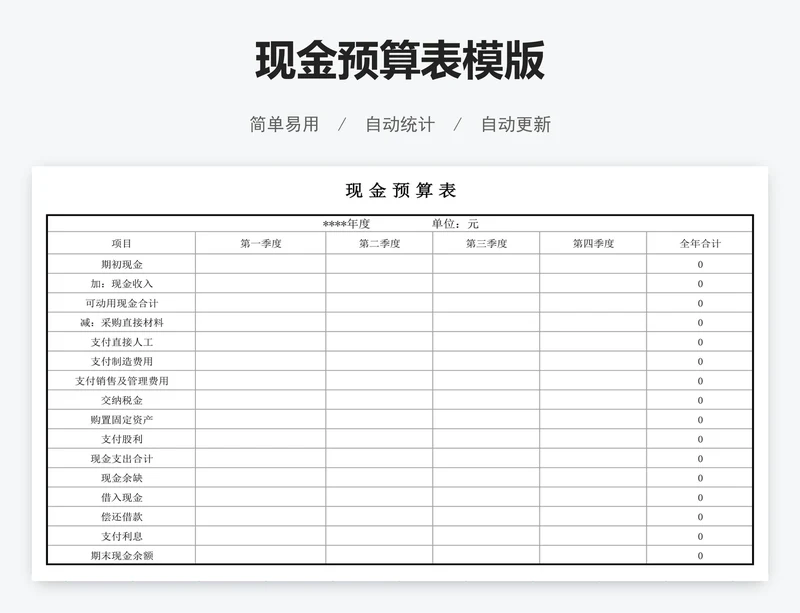 现金预算表模版