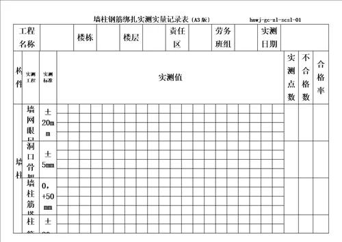 最新实测实量记录表格式