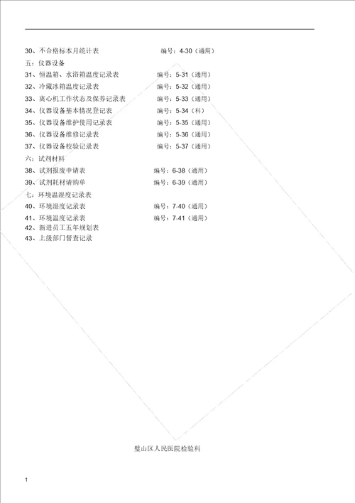 检验科各种通用记录范文表格