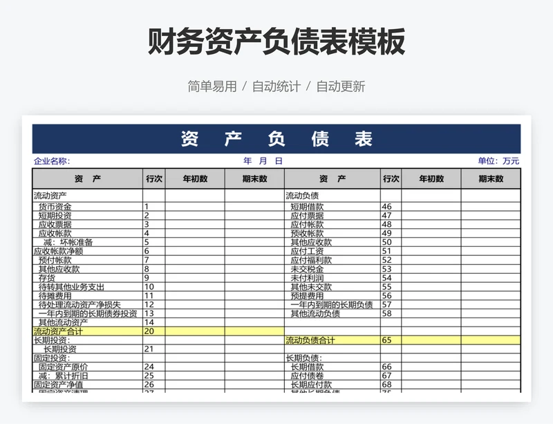 财务资产负债表模板