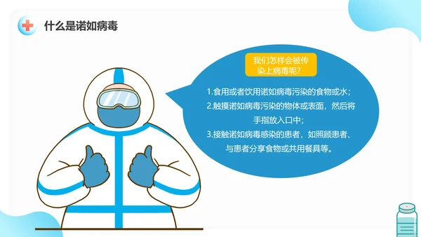 蓝色渐变卡通幼儿园儿童预防诺如病毒PPT模板