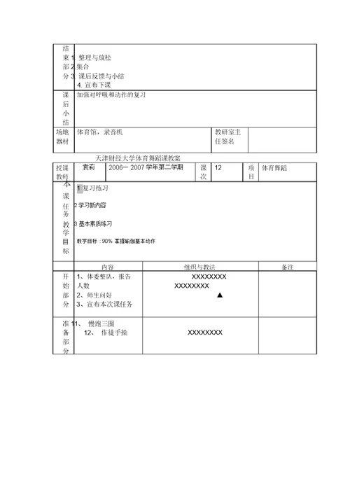 天津财经大学体育舞蹈课教案