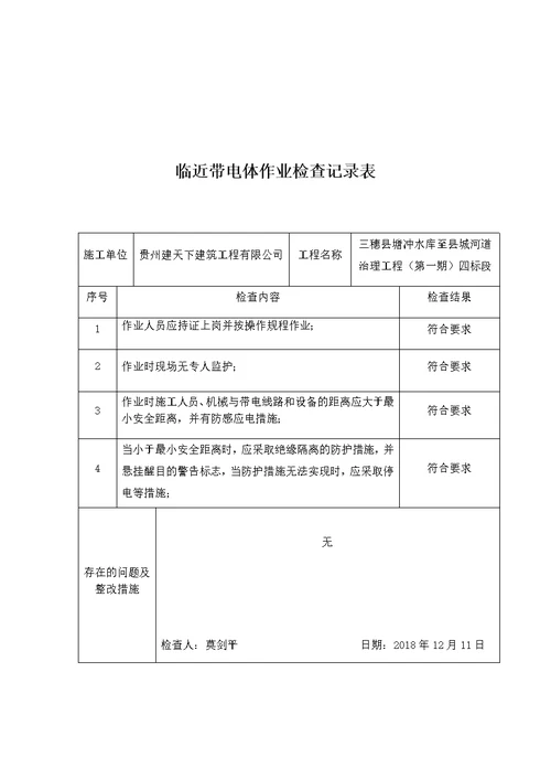 4.2.15临近带电体作业检查记录表