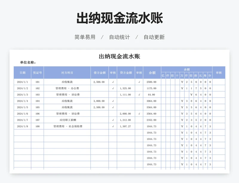 出纳现金流水账