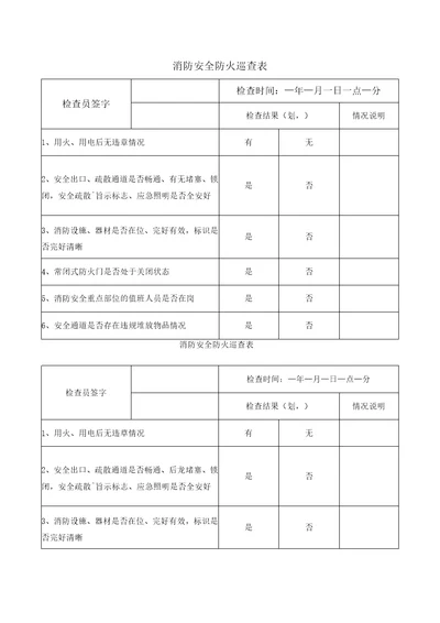 消防安全防火巡查表