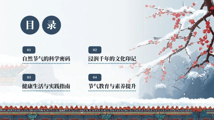 蓝色中国风中国传统二十四节气之大雪教育科普PPT模板