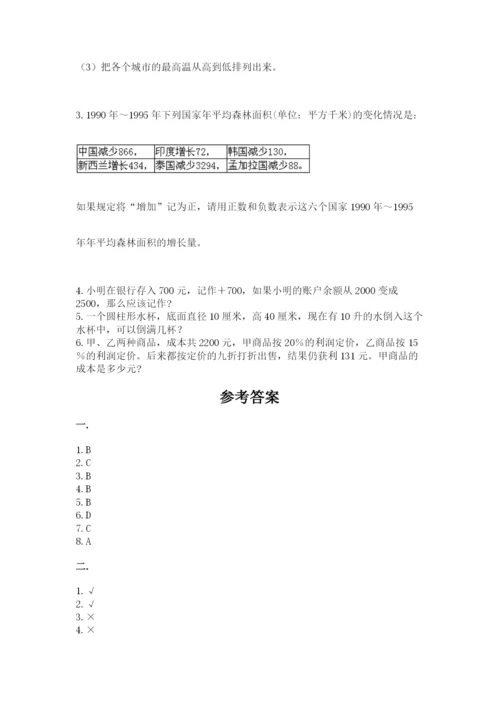 小学六年级升初中模拟试卷及参考答案（培优b卷）.docx