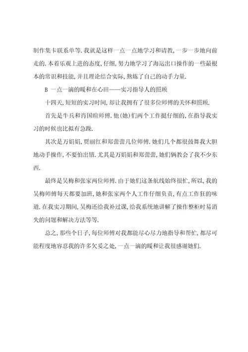 国际货运公司实习报告