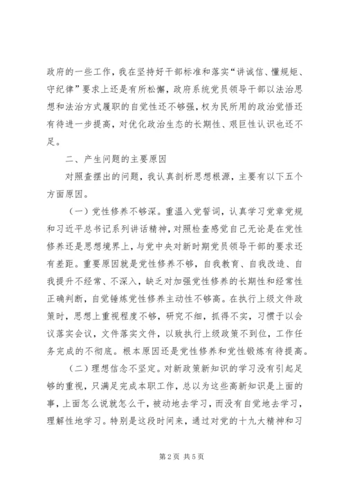 县长XX年政治性警示教育专题民主生活会个人对照检查材料.docx