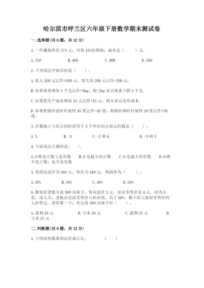 哈尔滨市呼兰区六年级下册数学期末测试卷审定版.docx