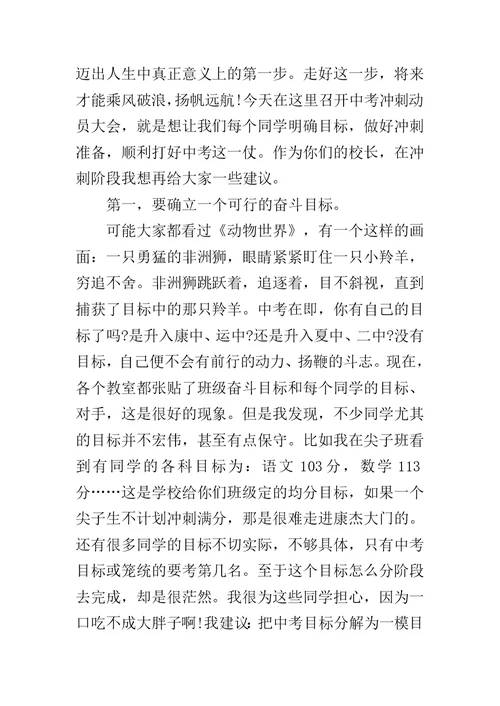 20XX中考百日冲刺校长发言稿