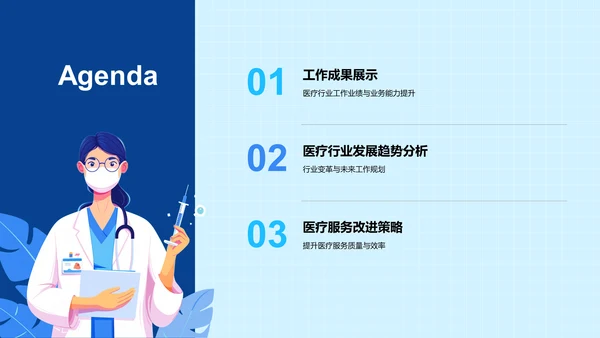 蓝色插画风医疗行业述职报告PPT模板