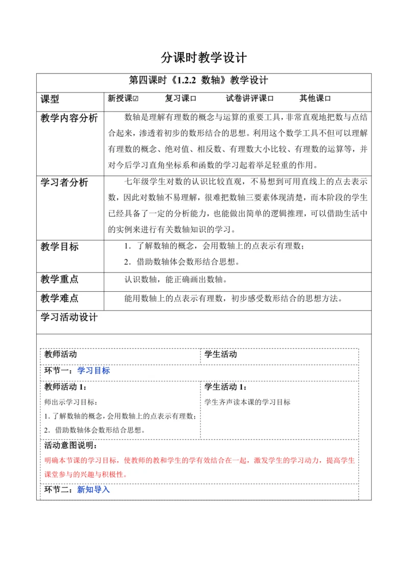 1.2.2 数轴-教案