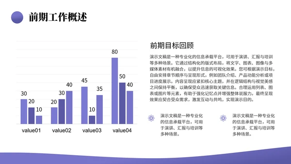 长春花蓝通用简约年中工作总结PPT模板