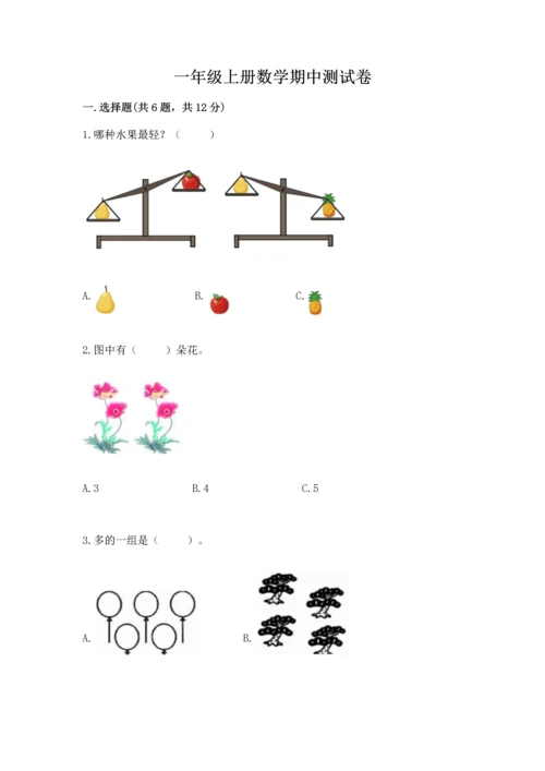 一年级上册数学期中测试卷附参考答案（综合题）.docx