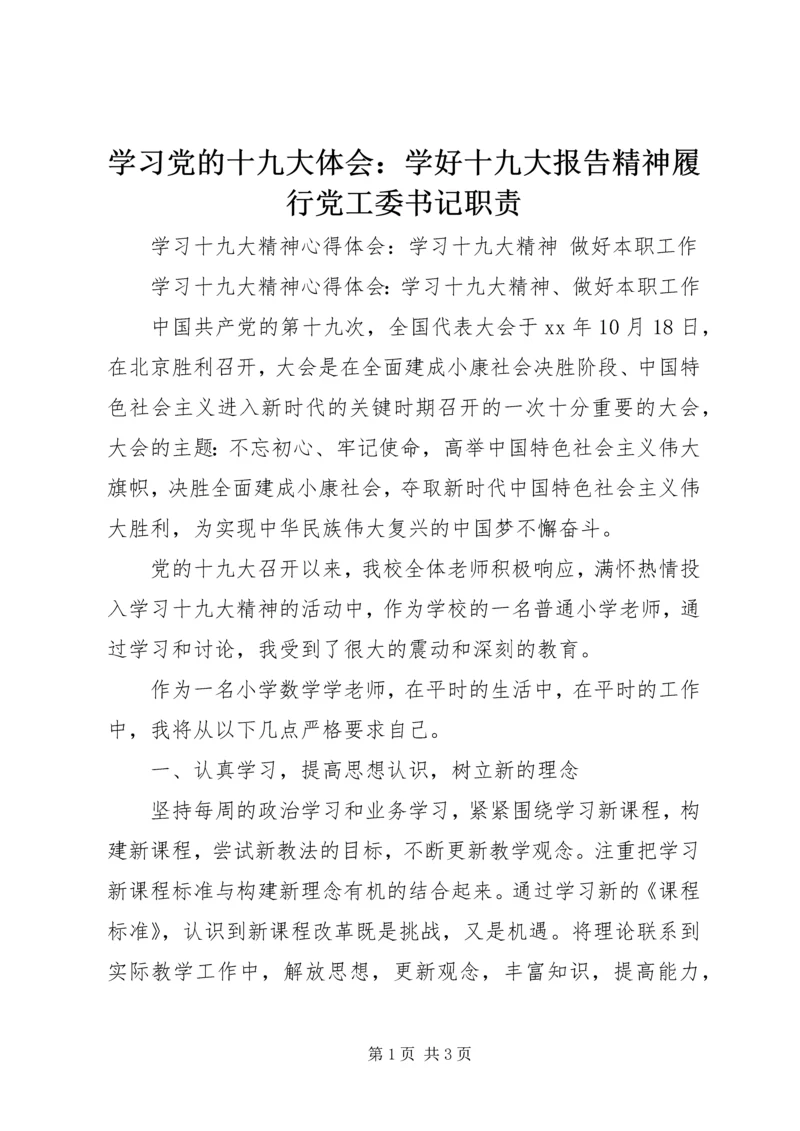 学习党的十九大体会：学好十九大报告精神履行党工委书记职责 (3).docx