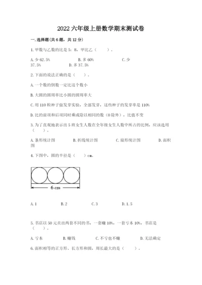 2022六年级上册数学期末测试卷含完整答案【网校专用】.docx