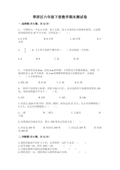 翠屏区六年级下册数学期末测试卷精品及答案.docx