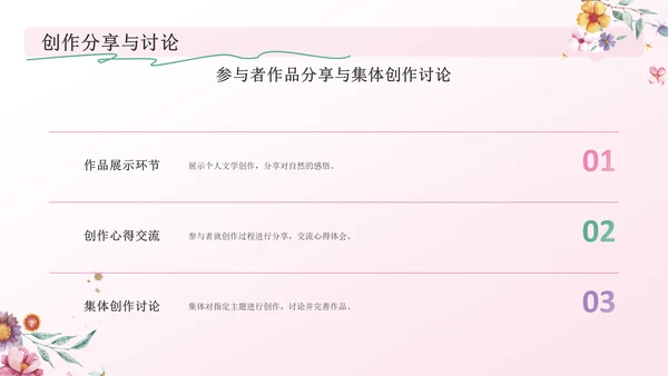 粉色手绘风花开四季，笔绘人生——文学与自然之美PPT模板