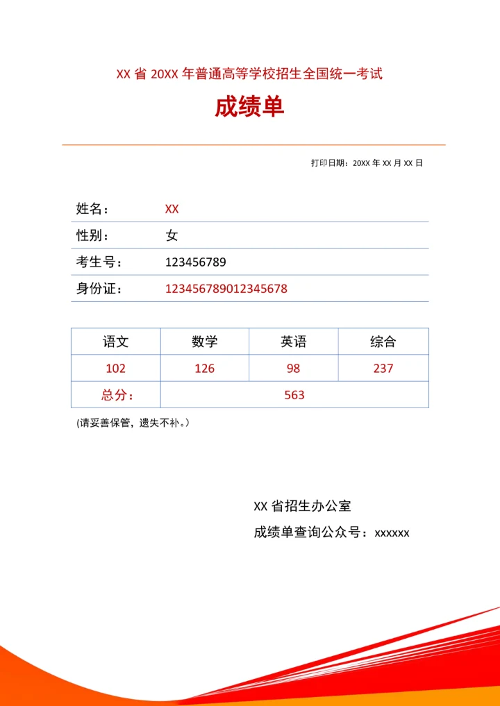 学生成绩单简单版