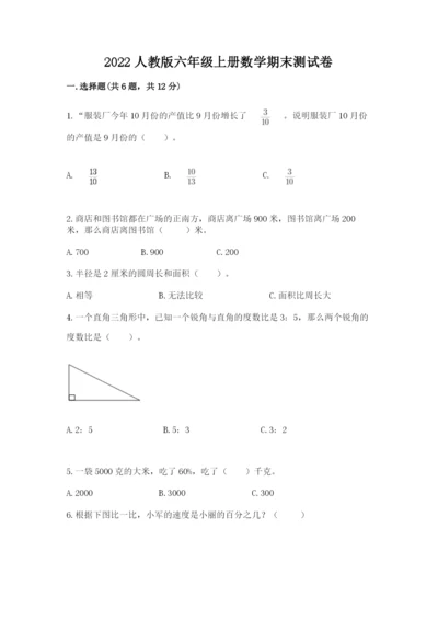 2022人教版六年级上册数学期末测试卷附完整答案（夺冠系列）.docx